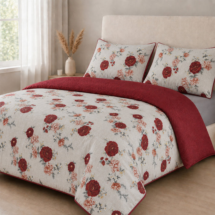 LIVMORE Set of 3 - Printed Comforter with 2 Pillowcases (Double 200x200 cm) - Red 8429144 1