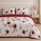 LIVMORE Set of 3 - Printed Comforter with 2 Pillowcases (Double 200x200 cm) - Red_8429144_2