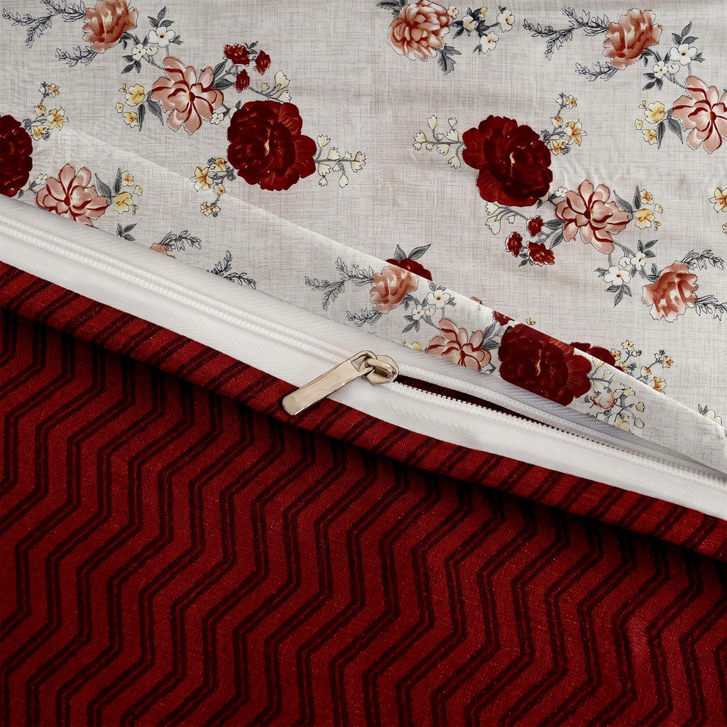 LIVMORE Set of 3 - Printed Comforter with 2 Pillowcases (Double 200x200 cm) - Red_8429144_5