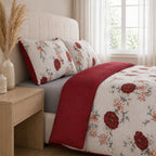 LIVMORE Set of 3 - Printed Comforter with 2 Pillowcases (King, Size 225x220 cm) - Red_8429146_1