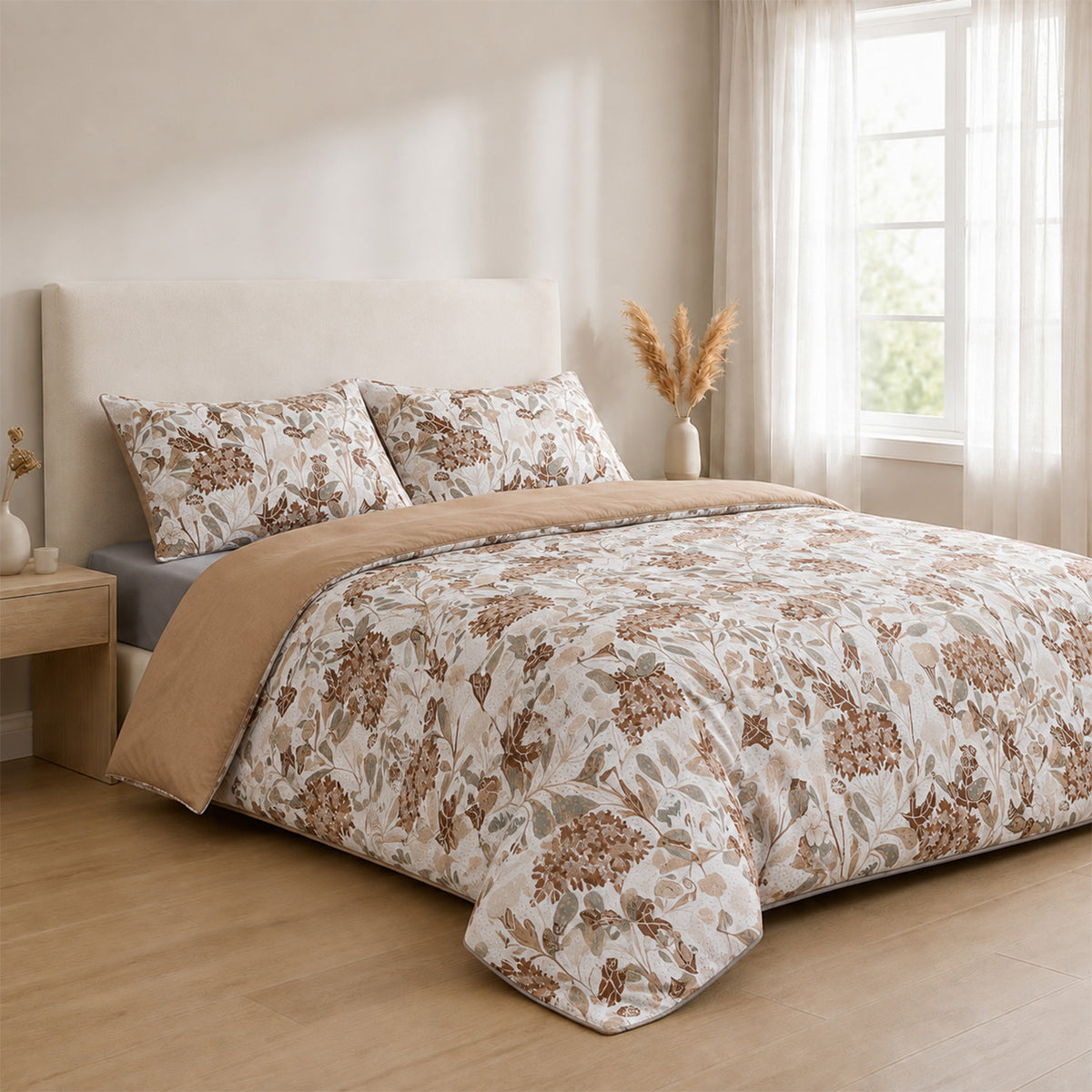 LIVMORE Set of 3 - Printed Comforter with 2 Pillowcases (Double, 200x200 cm) - Yellow V32564320 4