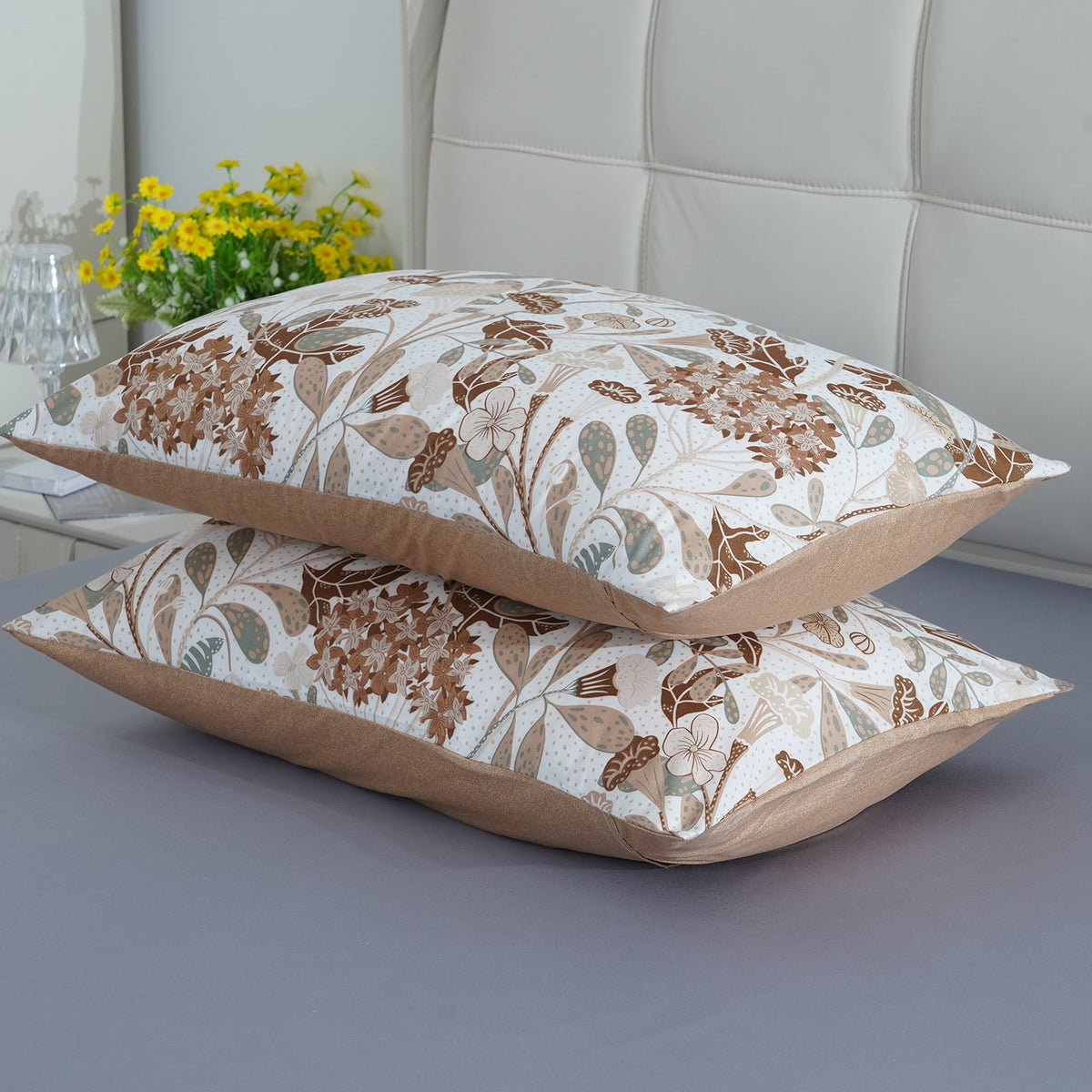 LIVMORE Set of 3 - Printed Comforter with 2 Pillowcases (Double, 200x200 cm) - Yellow V32564320 5