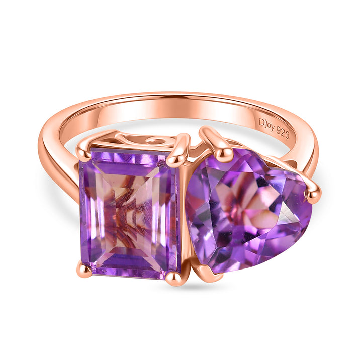 D'Joy AAA Rose De France Amethyst Toi et Moi Ring in Rose Gold Plated Sterling Silver 4.80 Ct. 8429274 1