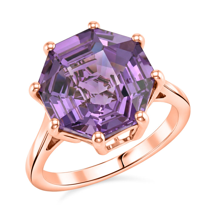 D'Joy Rose De France Amethyst Solitaire Ring in Rose Gold Plated Sterling Silver 6.40 Ct. 8429354 1