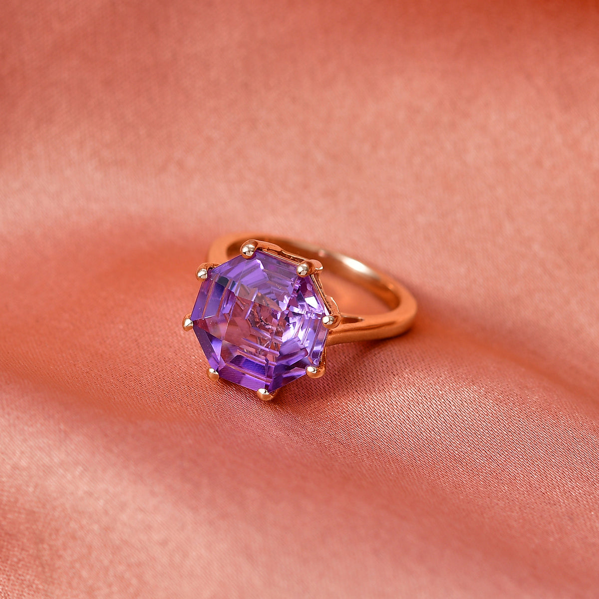D'Joy Rose De France Amethyst Solitaire Ring in Rose Gold Plated Sterling Silver 6.40 Ct. V32520354 2