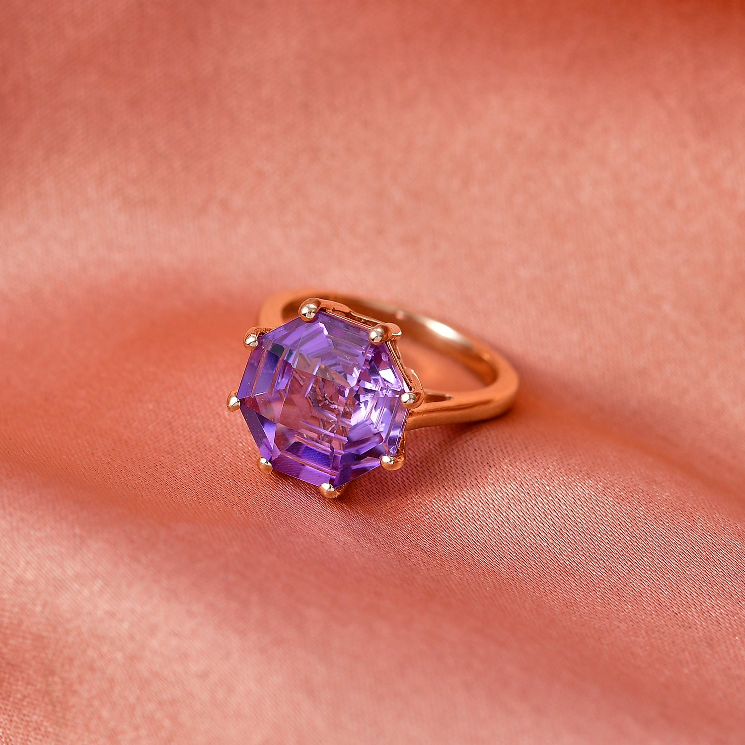 D'Joy Rose De France Amethyst Solitaire Ring in Rose Gold Plated Sterling Silver 6.40 Ct. V32520354 2