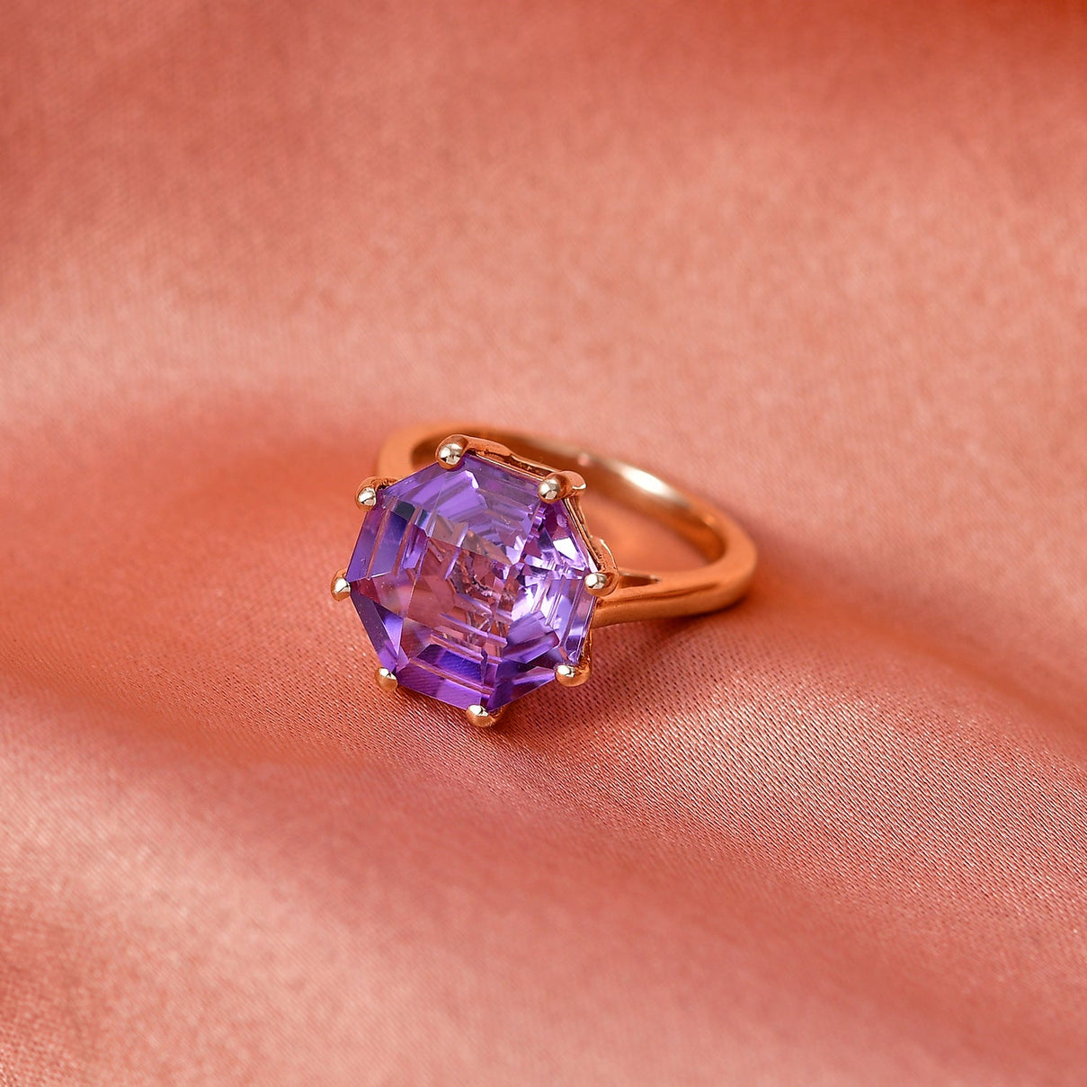 D'Joy Rose De France Amethyst Solitaire Ring in Rose Gold Plated Sterling Silver 6.40 Ct. V32357956 2