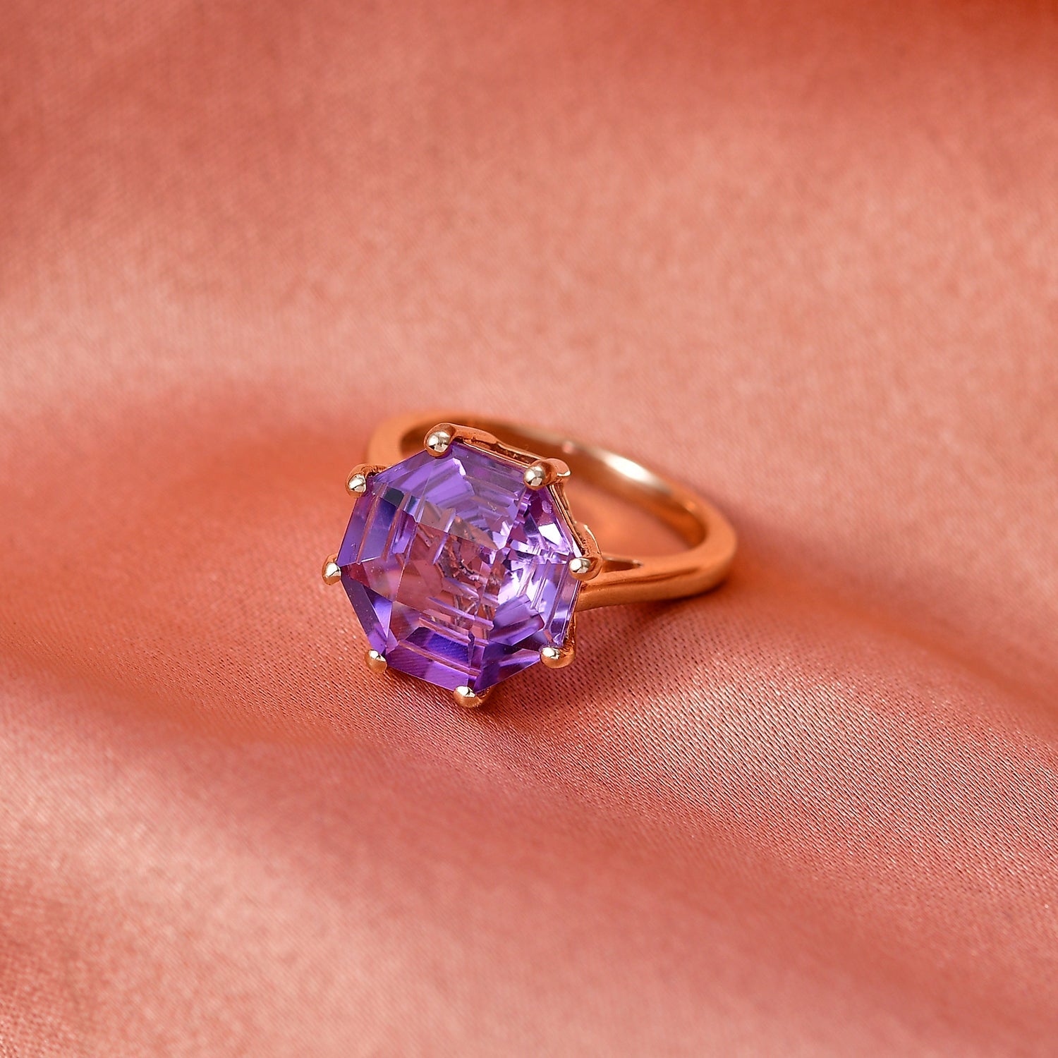 D'Joy Rose De France Amethyst Solitaire Ring in Rose Gold Plated Sterling Silver 6.40 Ct. V32357956 2