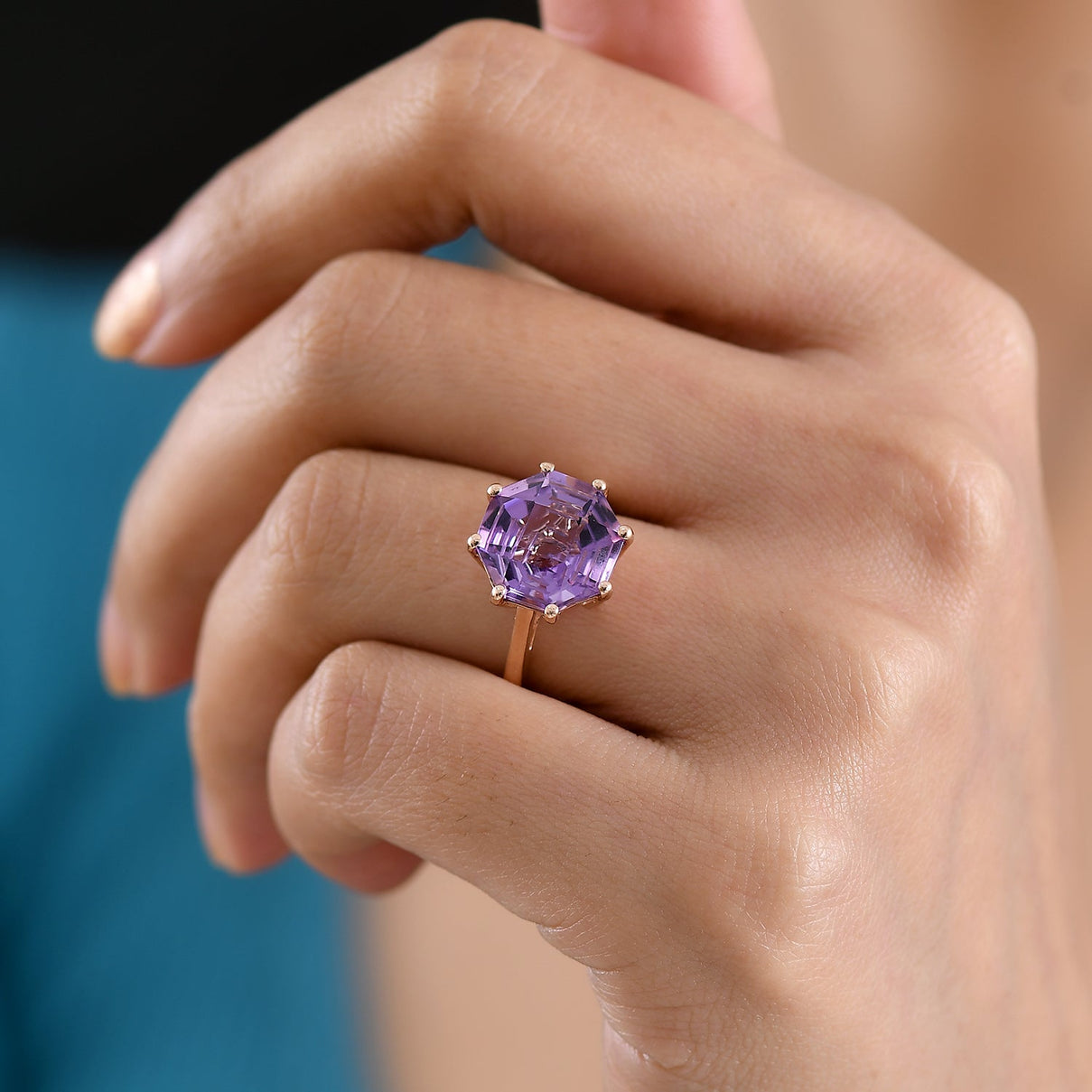 D'Joy Rose De France Amethyst Solitaire Ring in Rose Gold Plated Sterling Silver 6.40 Ct. V32357956 3
