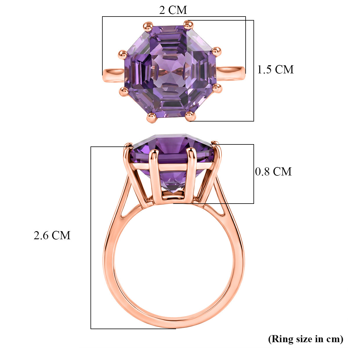 D'Joy Rose De France Amethyst Solitaire Ring in Rose Gold Plated Sterling Silver 6.40 Ct. V32357956 6