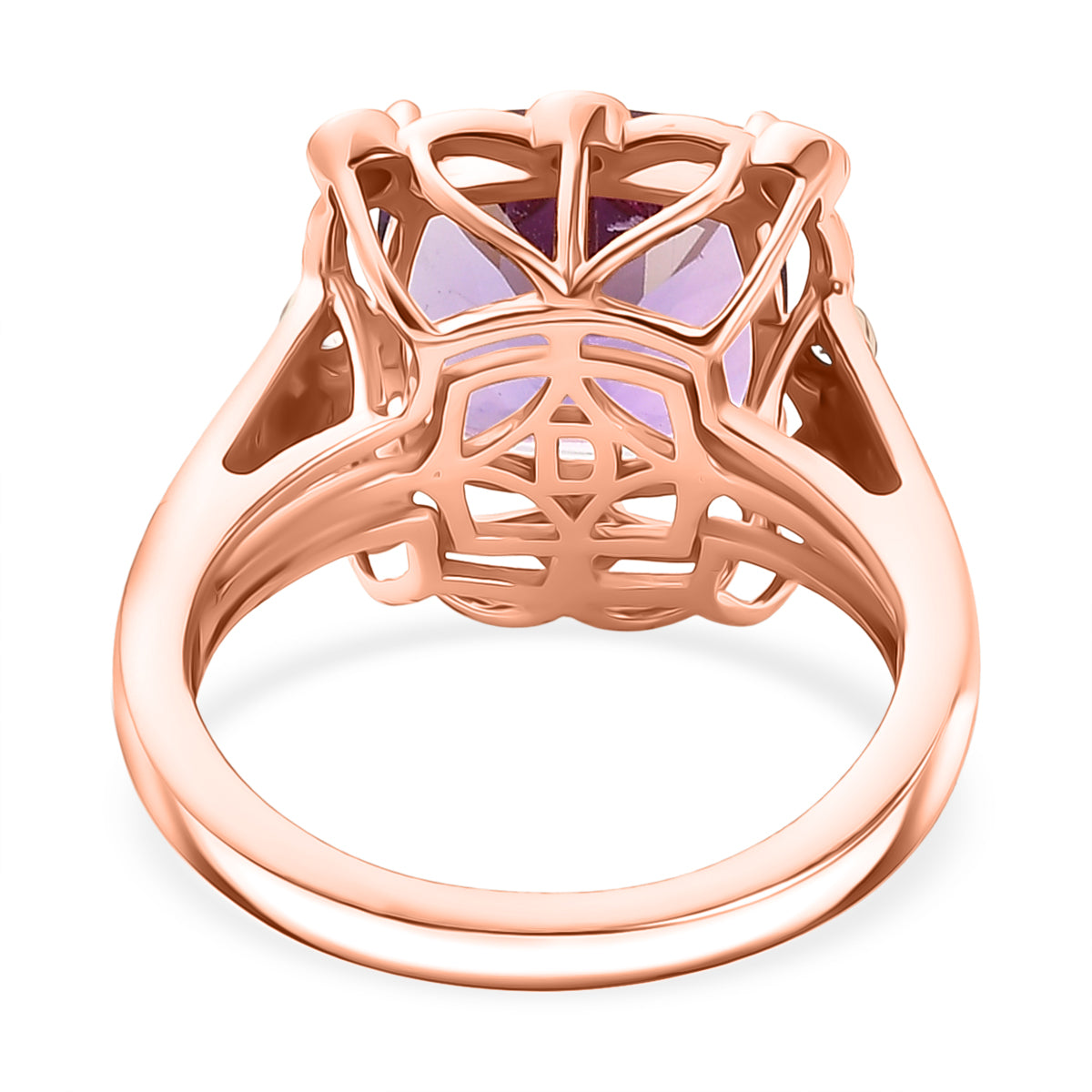 D'Joy AAA Rose De France Amethyst &amp; White Zircon Cushion-Cut Halo Ring in Rose Gold Plated Sterling Silver 4.50 Ct. 8429366 4
