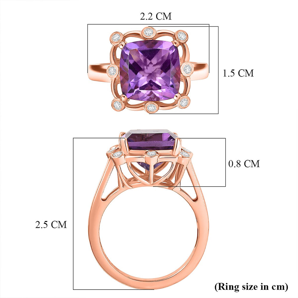 D'Joy AAA Rose De France Amethyst & White Zircon Cushion-Cut Halo Ring in Rose Gold Plated Sterling Silver 4.50 Ct._8429366