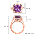 D'Joy AAA Rose De France Amethyst & White Zircon Cushion-Cut Halo Ring in Rose Gold Plated Sterling Silver 4.50 Ct._8429366