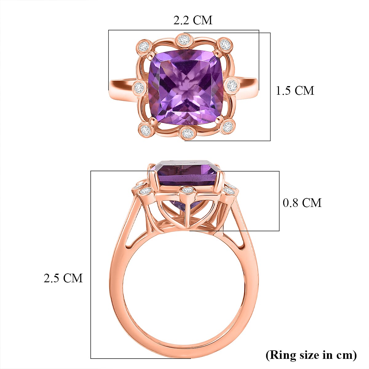 D'Joy AAA Rose De France Amethyst &amp; White Zircon Cushion-Cut Halo Ring in Rose Gold Plated Sterling Silver 4.50 Ct. 8429366 6