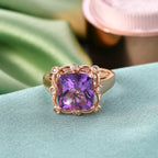 D'Joy AAA Rose De France Amethyst & White Zircon Cushion-Cut Halo Ring in Rose Gold Plated Sterling Silver 4.50 Ct._8429367_2