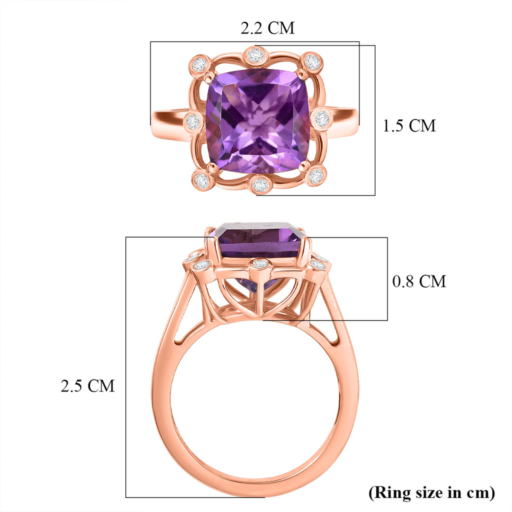 D'Joy AAA Rose De France Amethyst & White Zircon Cushion-Cut Halo Ring in Rose Gold Plated Sterling Silver 4.50 Ct._8429367_5