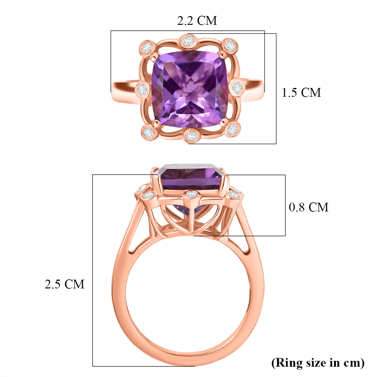D'Joy AAA Rose De France Amethyst &amp; White Zircon Cushion-Cut Halo Ring in Rose Gold Plated Sterling Silver 4.50 Ct. 8429367 5