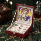 LIVMORE Multi-Slot Ring Storage Box with Suncatcher Glass Window (15.5 x 15.5 x 5.5 cm) - Wine Red_8429378_1