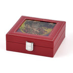 LIVMORE Multi-Slot Ring Storage Box with Suncatcher Glass Window (15.5 x 15.5 x 5.5 cm) - Wine Red_8429378_2