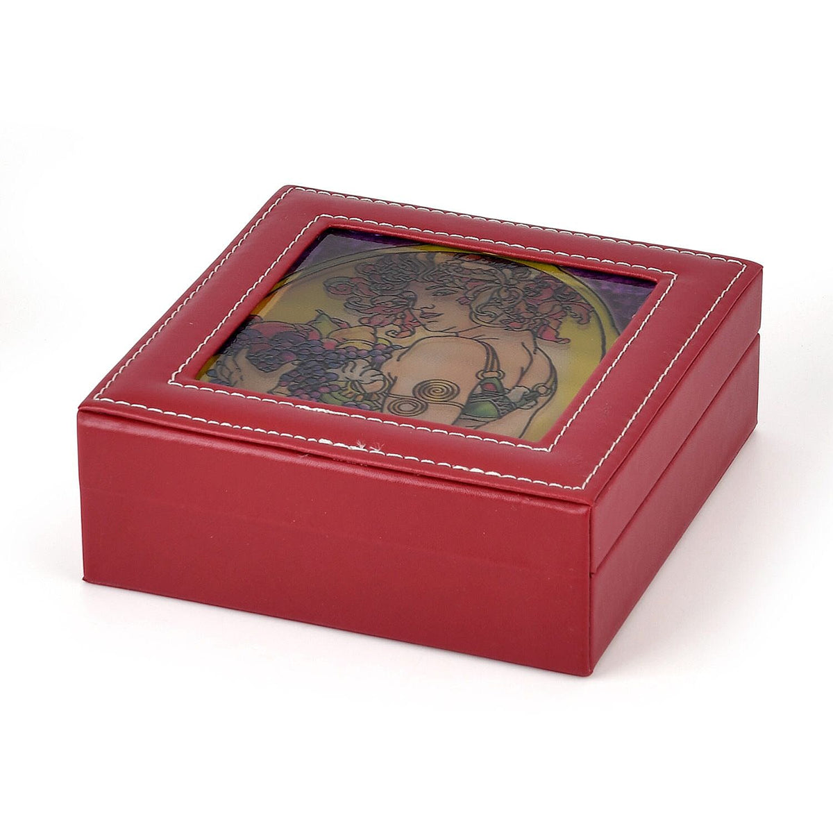 LIVMORE Multi-Slot Ring Storage Box with Suncatcher Glass Window (15.5 x 15.5 x 5.5 cm) - Wine Red V32604697 4