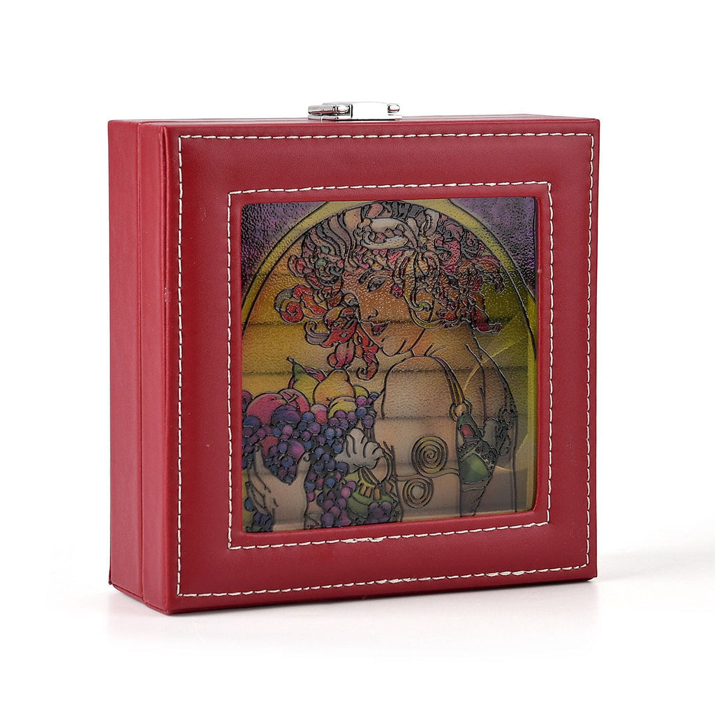 LIVMORE Multi-Slot Ring Storage Box with Suncatcher Glass Window (15.5 x 15.5 x 5.5 cm) - Wine Red_8429378_5