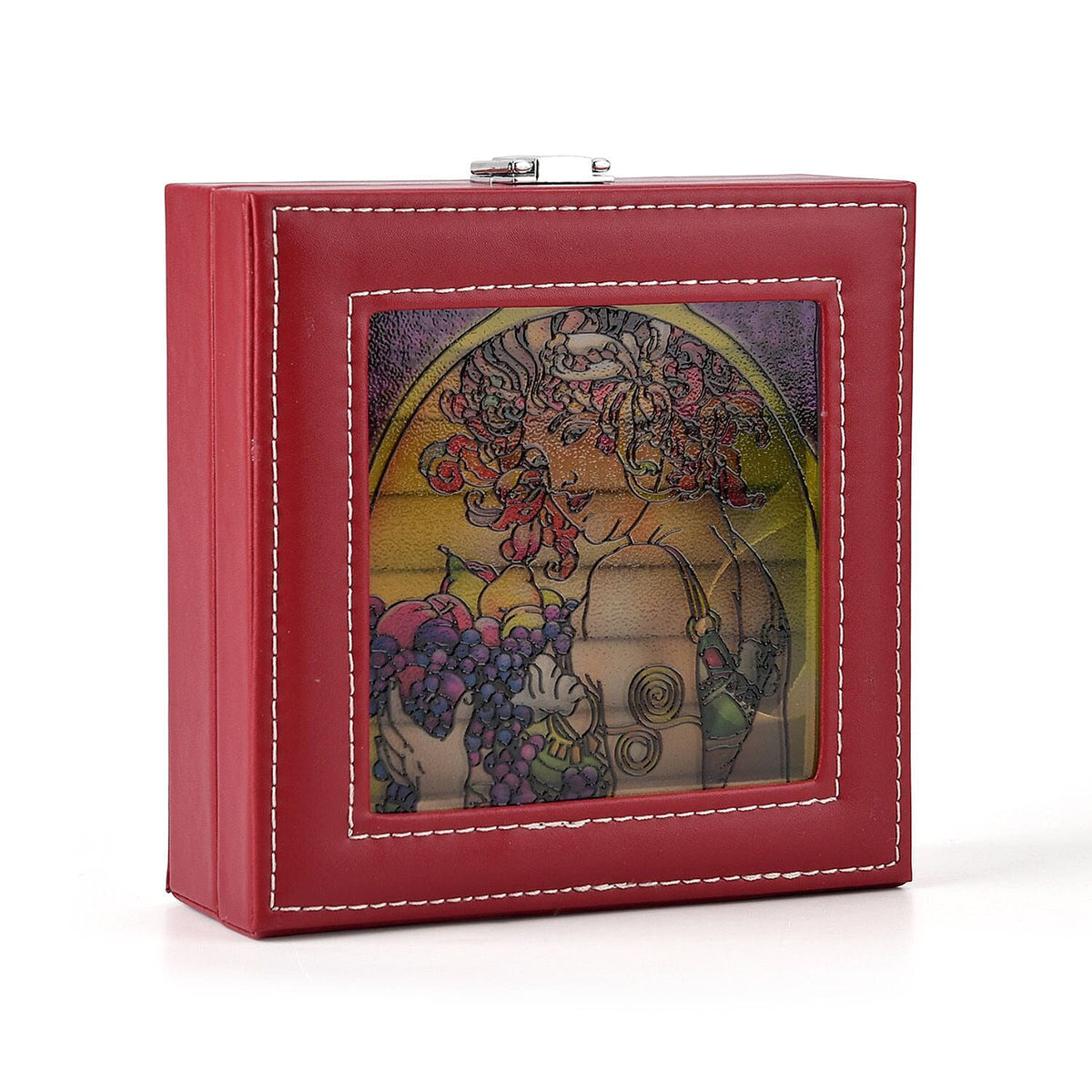 LIVMORE Multi-Slot Ring Storage Box with Suncatcher Glass Window (15.5 x 15.5 x 5.5 cm) - Wine Red V32604697 6