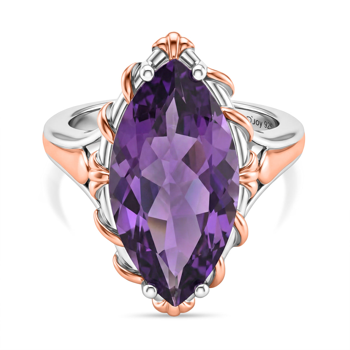 D'Joy Rose De France Amethyst Solitaire Ring in 18K Vermeil Rose Gold Plated &amp; Rhodium Overlay Sterling Silver 7.40 Ct. V32520661 0