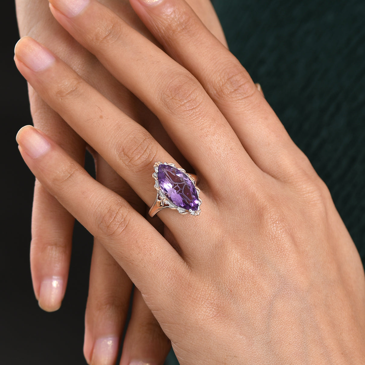 D'Joy Rose De France Amethyst Solitaire Ring in 18K Vermeil Rose Gold Plated &amp; Rhodium Overlay Sterling Silver 7.40 Ct. V32520661 2