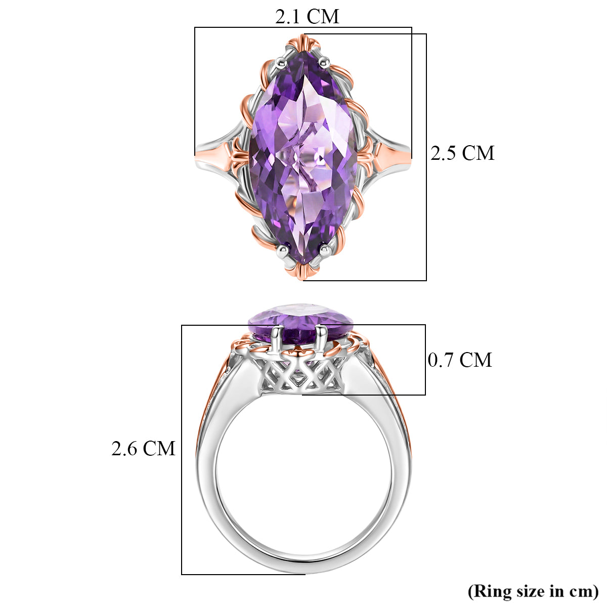 D'Joy Rose De France Amethyst Solitaire Ring in 18K Vermeil Rose Gold Plated &amp; Rhodium Overlay Sterling Silver 7.40 Ct. V32520661 6