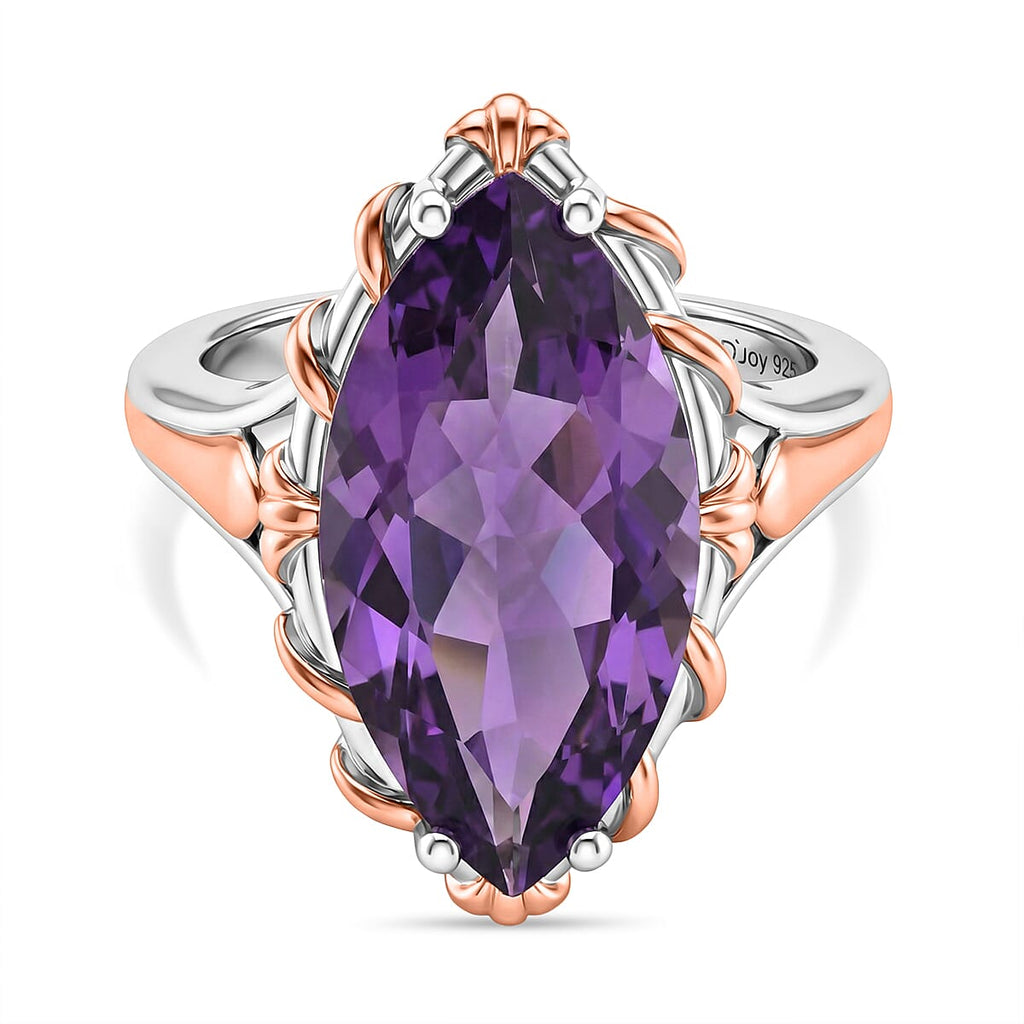 D'Joy Rose De France Amethyst Solitaire Ring in 18K Vermeil Rose Gold Plated & Rhodium Overlay Sterling Silver 7.40 Ct._8429426