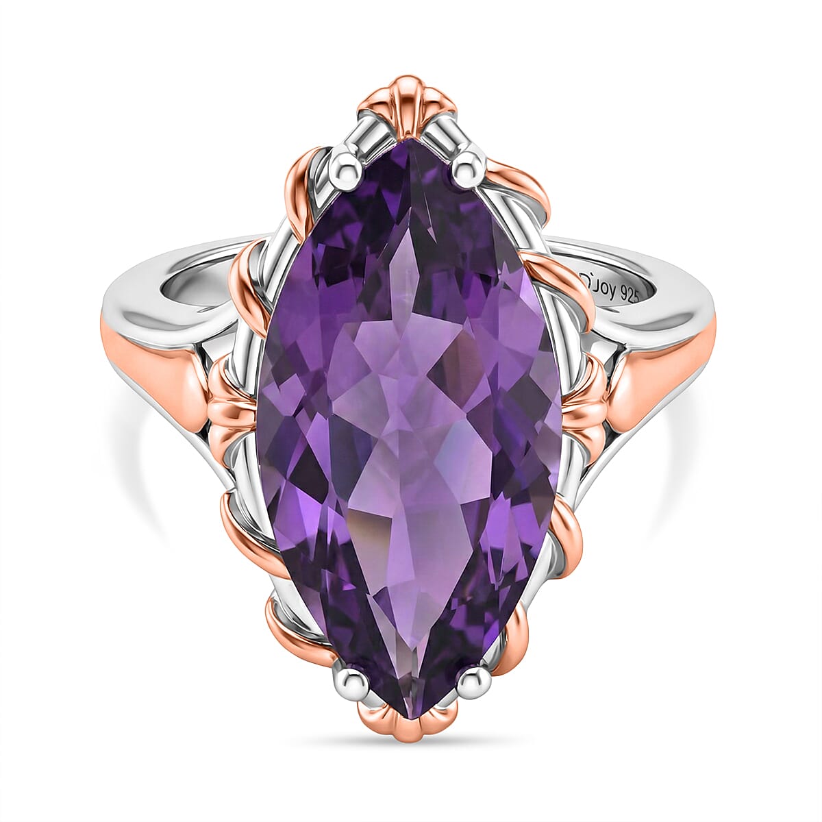 D'Joy Rose De France Amethyst Solitaire Ring in 18K Vermeil Rose Gold Plated &amp; Rhodium Overlay Sterling Silver 7.40 Ct. V32514398 0
