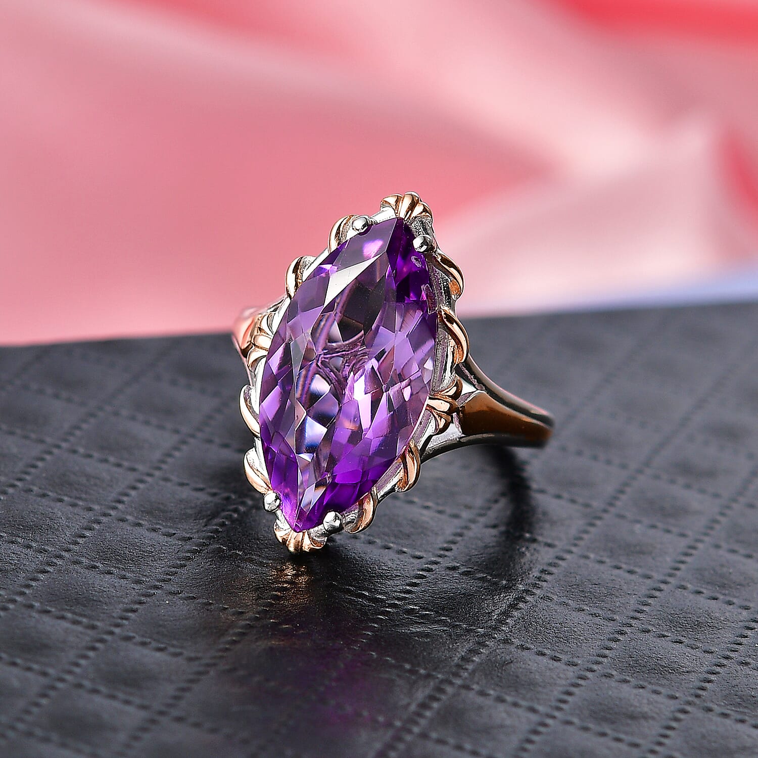 D'Joy Rose De France Amethyst Solitaire Ring in 18K Vermeil Rose Gold Plated &amp; Rhodium Overlay Sterling Silver 7.40 Ct. V32514398 3