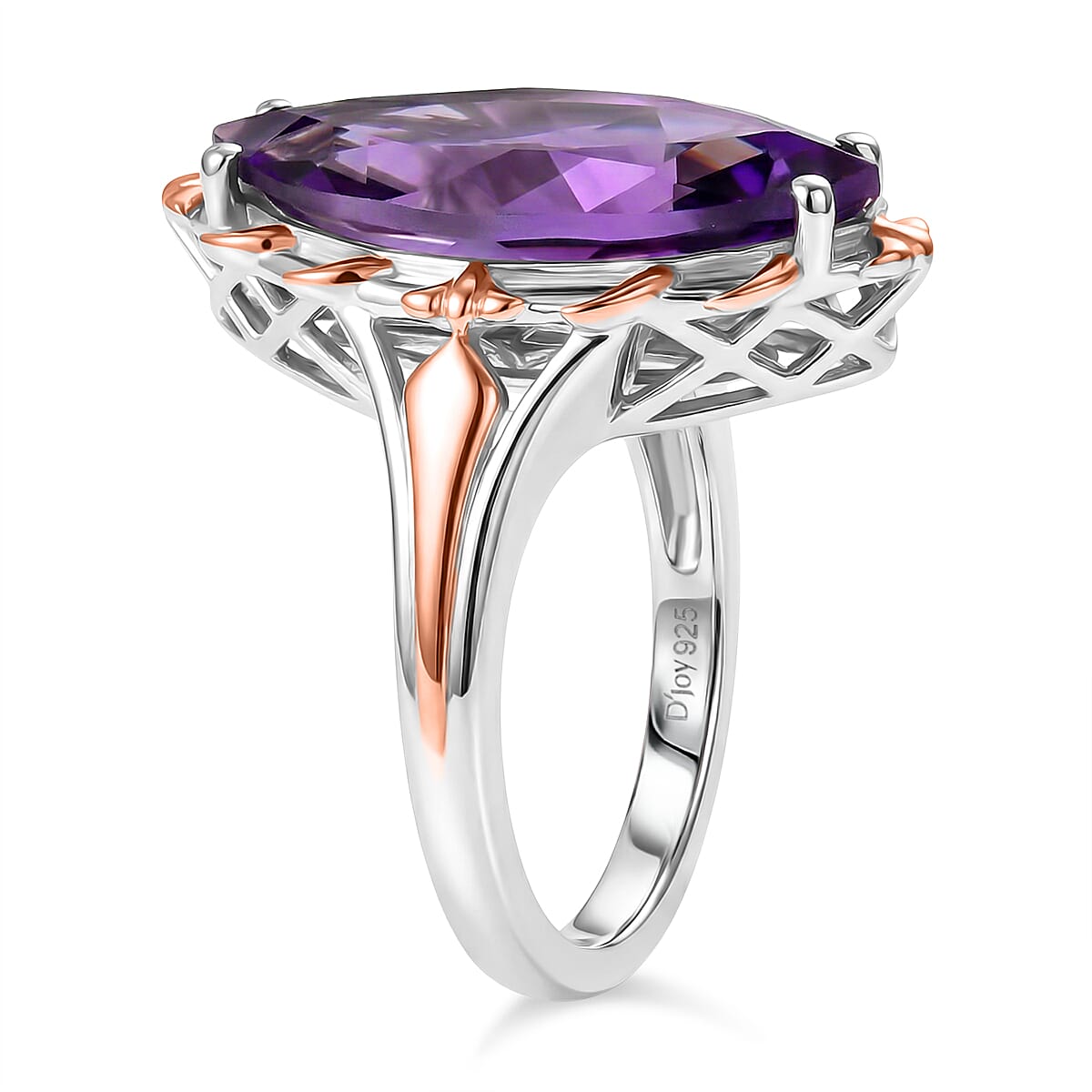 D'Joy Rose De France Amethyst Solitaire Ring in 18K Vermeil Rose Gold Plated &amp; Rhodium Overlay Sterling Silver 7.40 Ct. V32514398 4