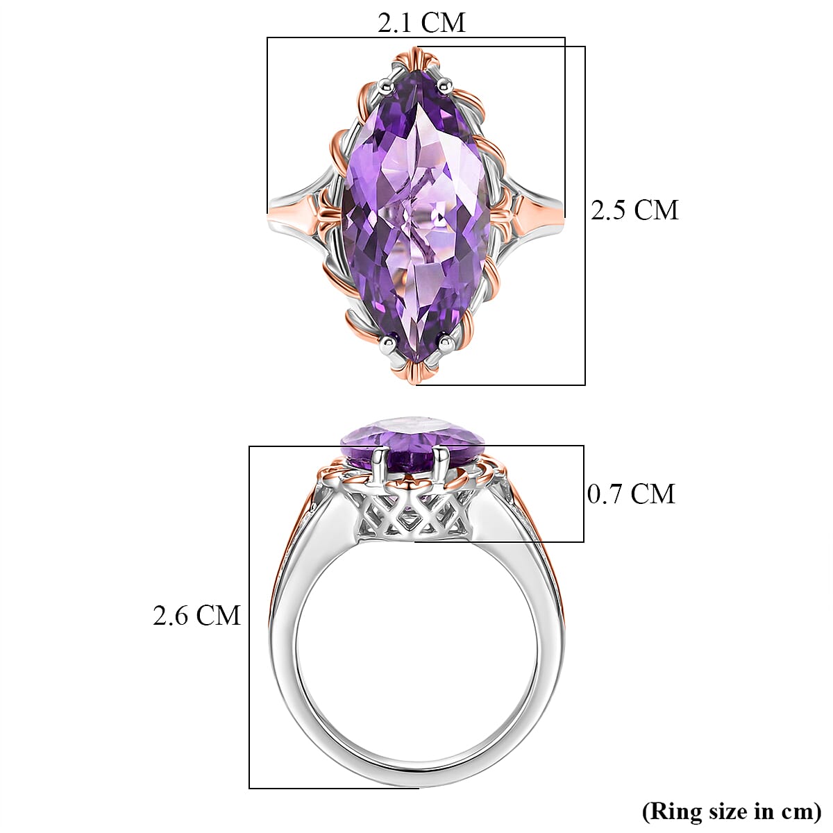 D'Joy Rose De France Amethyst Solitaire Ring in 18K Vermeil Rose Gold Plated &amp; Rhodium Overlay Sterling Silver 7.40 Ct. V32514398 6