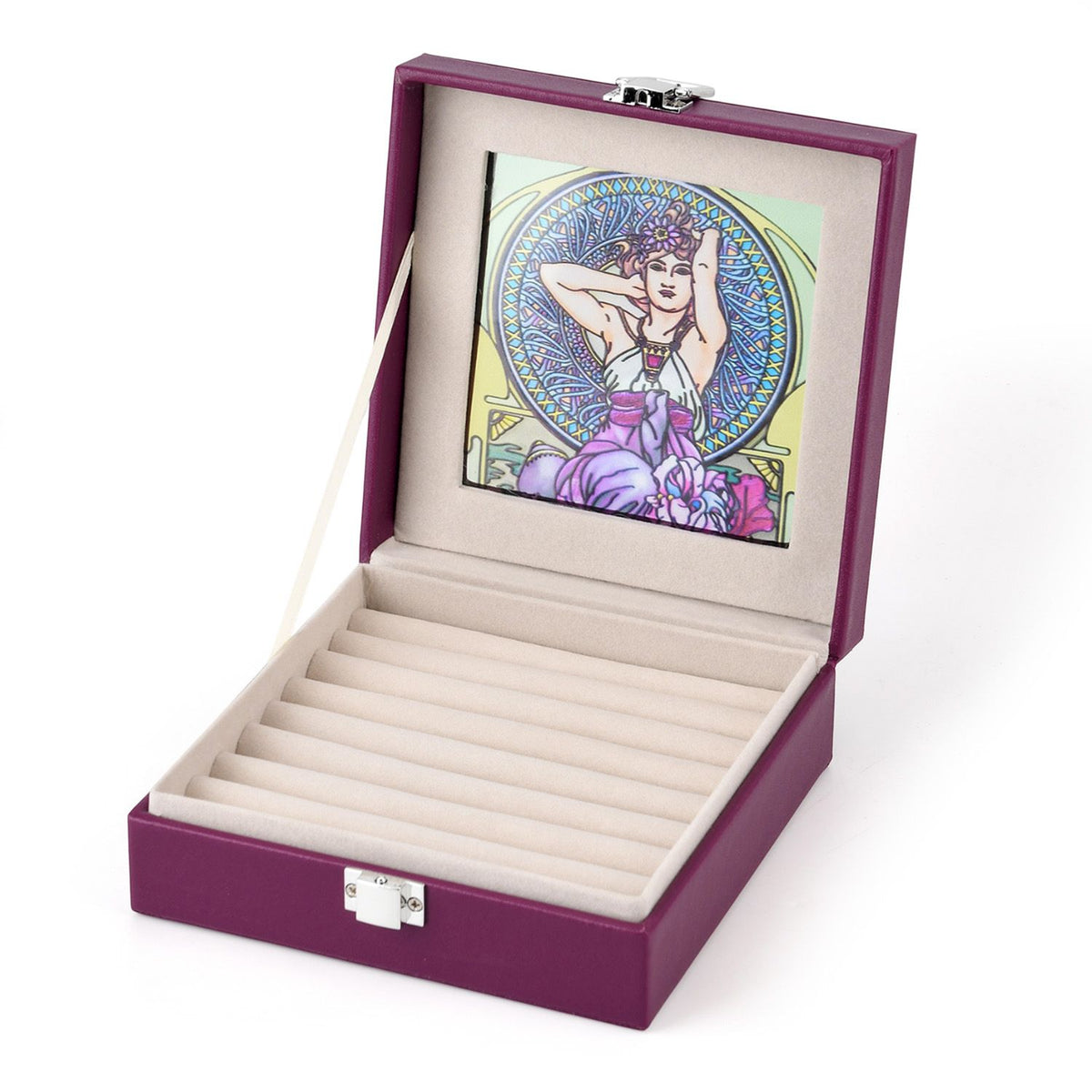 LIVMORE Multi-Slot Ring Storage Box with Suncatcher Glass Window (15.5 x 15.5 x 5.5 cm) - Purple V32517439 0