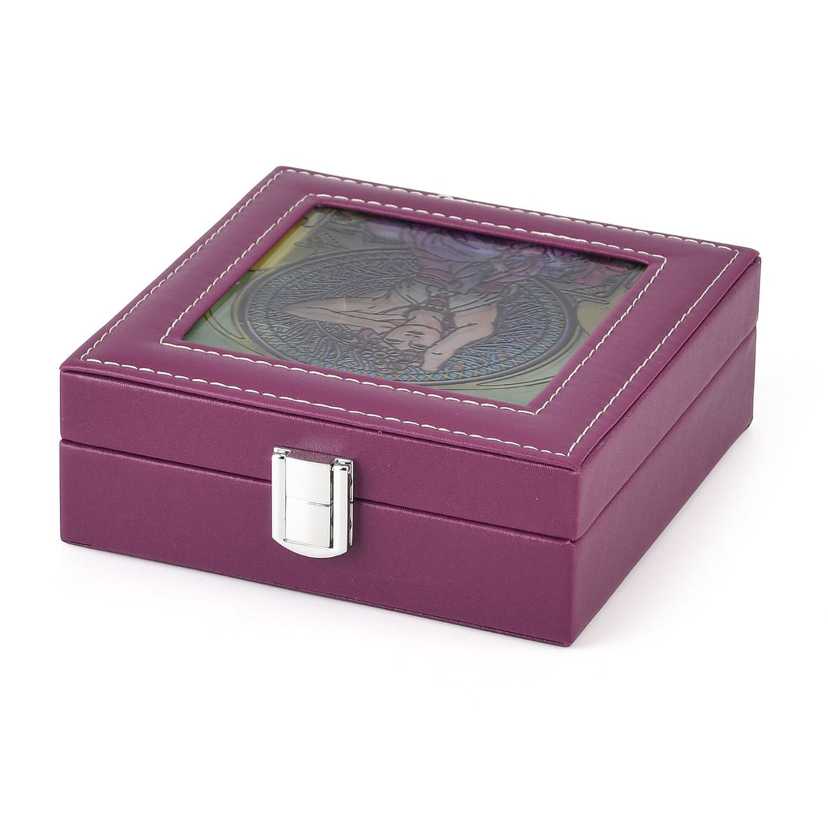 LIVMORE Multi-Slot Ring Storage Box with Suncatcher Glass Window (15.5 x 15.5 x 5.5 cm) - Purple V32517439 3