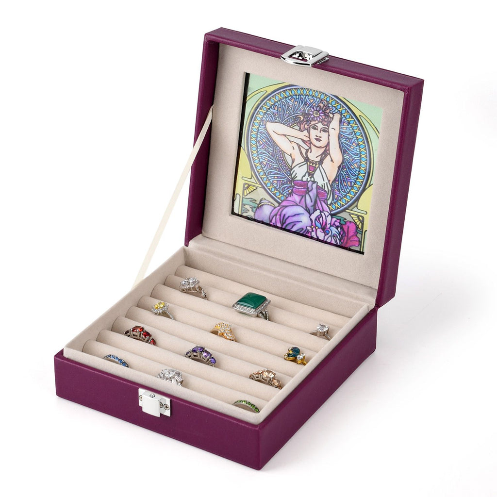 LIVMORE Multi-Slot Ring Storage Box with Suncatcher Glass Window (15.5 x 15.5 x 5.5 cm) - Purple_8429440_4