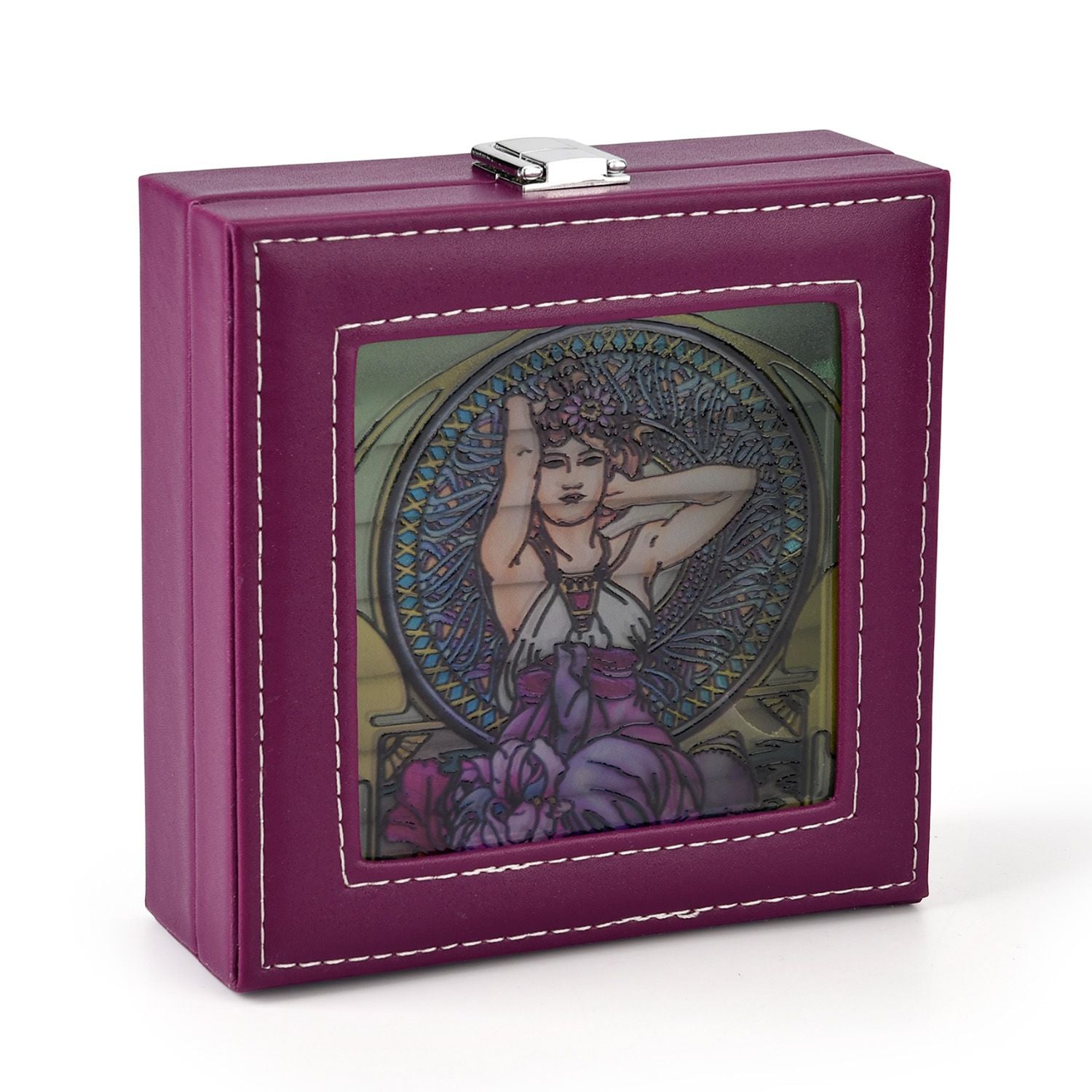 LIVMORE Multi-Slot Ring Storage Box with Suncatcher Glass Window (15.5 x 15.5 x 5.5 cm) - Purple V32517439 6