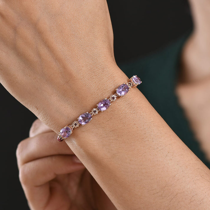 D'Joy AAA Rose De France Amethyst &amp; Red Garnet Linking Bracelet (Size - 7) in 18K Vermeil Rose Gold Plated Sterling Silver 14.95 Ct. 8429501 2