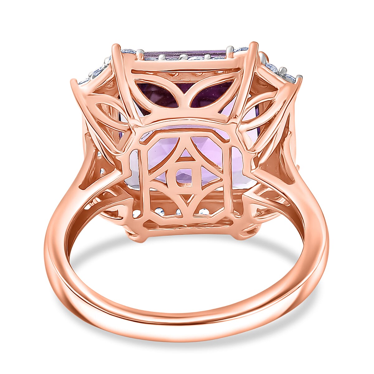 D'Joy Rose De France Amethyst &amp; White Zircon Emerald-Cut Halo Ring in Rose Gold Plated Sterling Silver 8.87 Ct. V32529403 5
