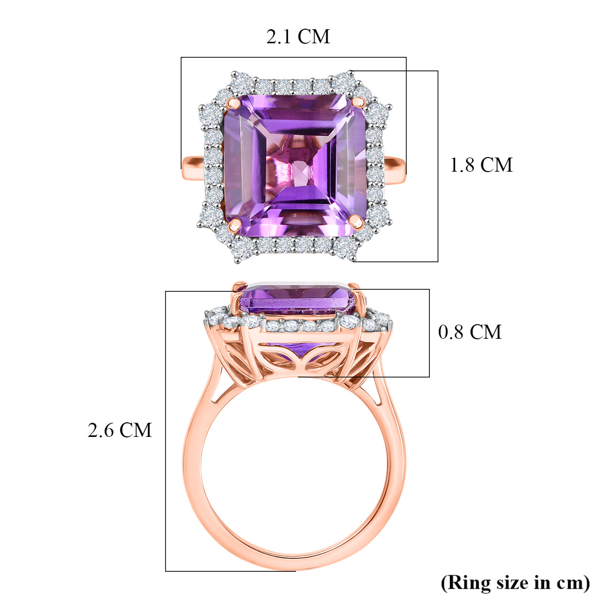 D'Joy Rose De France Amethyst &amp; White Zircon Emerald-Cut Halo Ring in Rose Gold Plated Sterling Silver 8.87 Ct. V32519800 6
