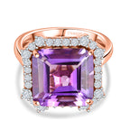 D'Joy Rose De France Amethyst & White Zircon Emerald-Cut Halo Ring in Rose Gold Plated Sterling Silver 8.87 Ct._8429519