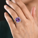 D'Joy Rose De France Amethyst & White Zircon Emerald-Cut Halo Ring in Rose Gold Plated Sterling Silver 8.87 Ct._8429519_1