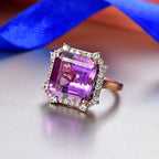 D'Joy Rose De France Amethyst & White Zircon Emerald-Cut Halo Ring in Rose Gold Plated Sterling Silver 8.87 Ct._8429519_2