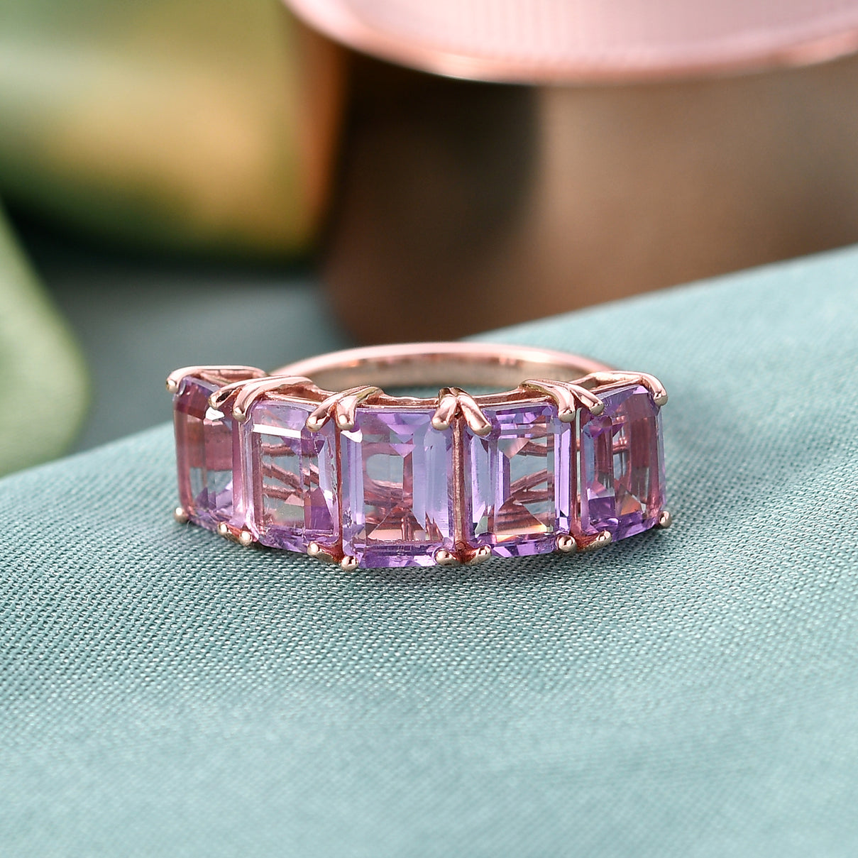 D'Joy AAA Rose De France Amethyst 5 Stone Ring in Rose Gold Plated Sterling Silver 4.63 Ct. V32534154 3