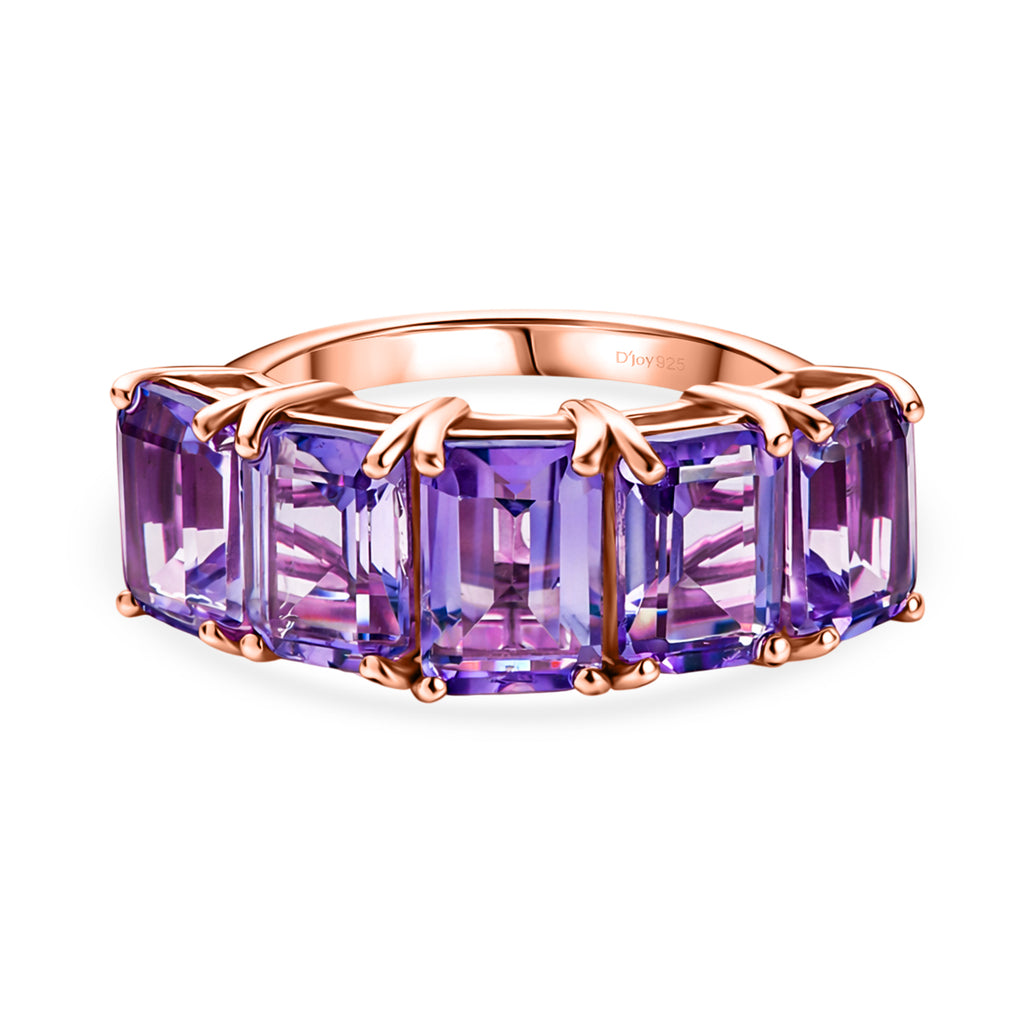 D'Joy AAA Rose De France Amethyst 5 Stone Ring in Rose Gold Plated Sterling Silver 4.63 Ct._8429534