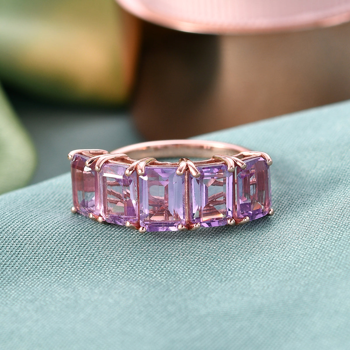 D'Joy AAA Rose De France Amethyst 5 Stone Ring in Rose Gold Plated Sterling Silver 4.63 Ct. V32519612 3