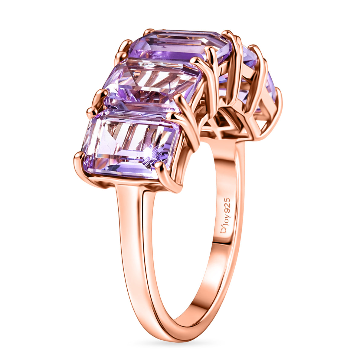 D'Joy AAA Rose De France Amethyst 5 Stone Ring in Rose Gold Plated Sterling Silver 4.63 Ct. V32519612 4