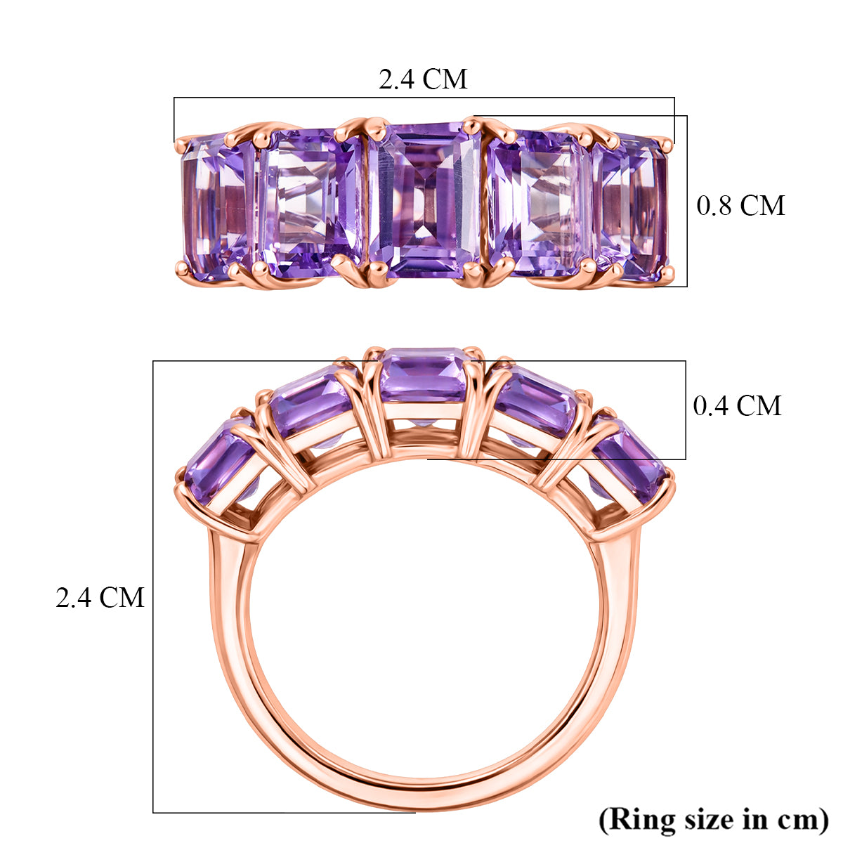 D'Joy AAA Rose De France Amethyst 5 Stone Ring in Rose Gold Plated Sterling Silver 4.63 Ct. V32519612 6