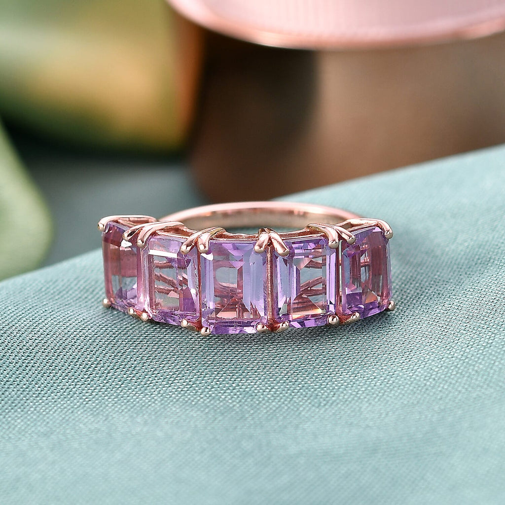 D'Joy AAA Rose De France Amethyst 5 Stone Ring in Rose Gold Plated Sterling Silver 4.63 Ct._8429536_2
